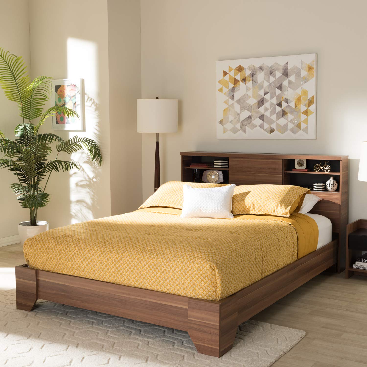 Baxton Studio Vanda Modern and Contemporary Two-Tone Walnut and Black Wood Queen Size Platform Bed