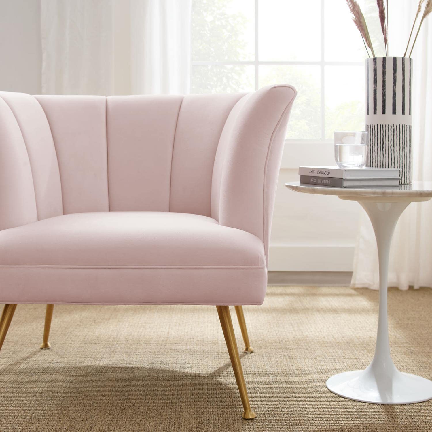 Modway Veronica Modern Channel Tufted Performance Velvet Armchair In Pink