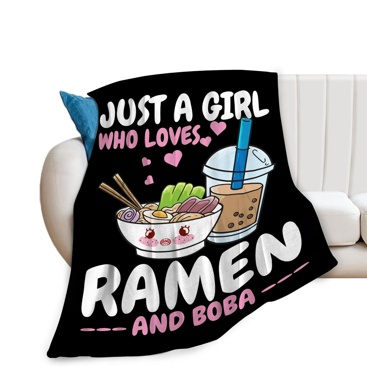 Ramen Blanket Just A Girl Who Loves Ramen And Boba Throw Blanket Super Warm Soft Plush Lightweight Fleece Flannel Ramen Noodles