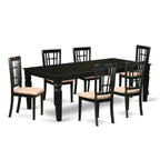 East West Furniture LGNI7-BLK-C 7 Piece Kitchen Table Set Consist of a Rectangle Dining Table with Butterfly Leaf and 6 Linen Fabric Dining Room Chairs, 42x84 Inch, Black