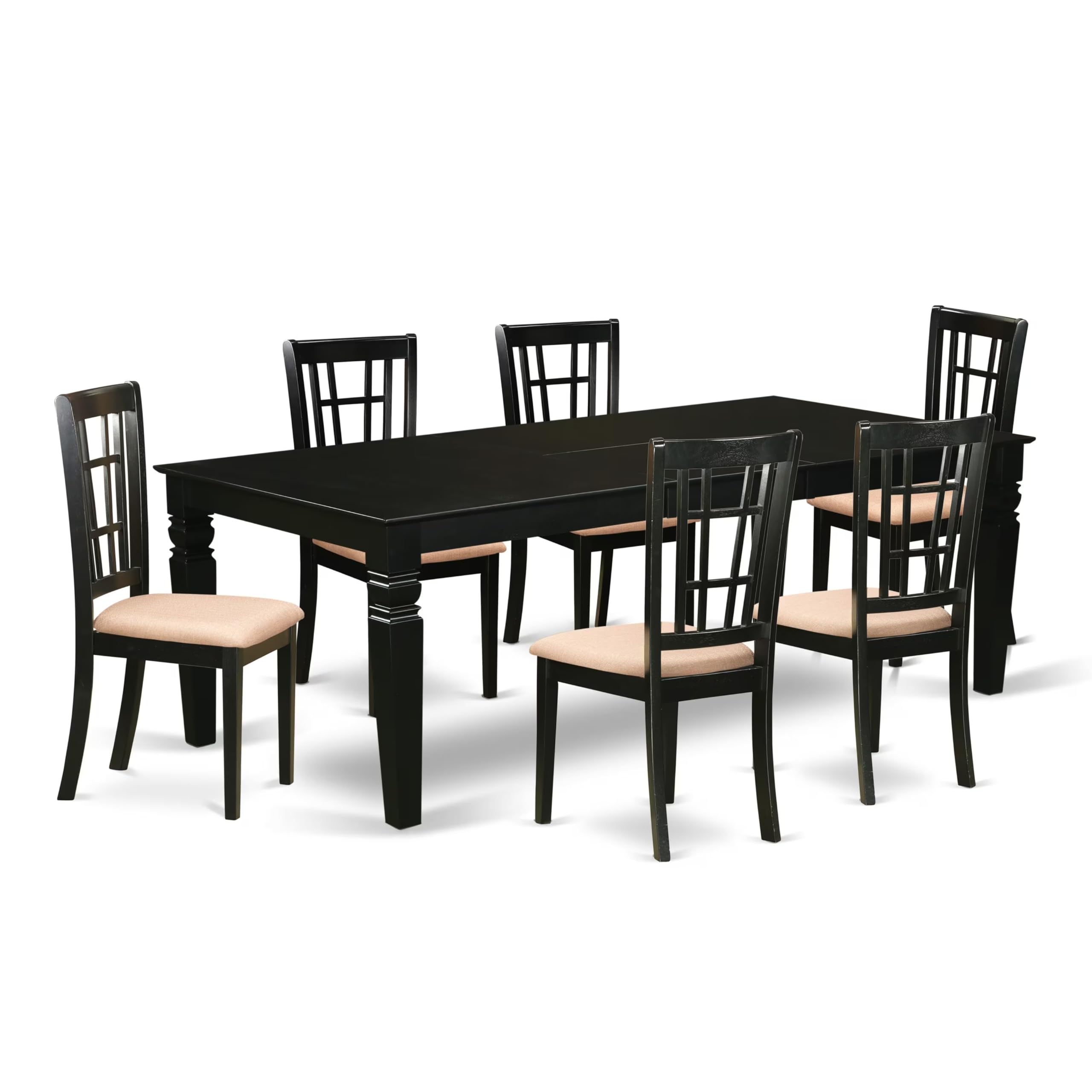 East West Furniture LGNI7-BLK-C 7 Piece Kitchen Table Set Consist of a Rectangle Dining Table with Butterfly Leaf and 6 Linen Fabric Dining Room Chairs, 42x84 Inch, Black