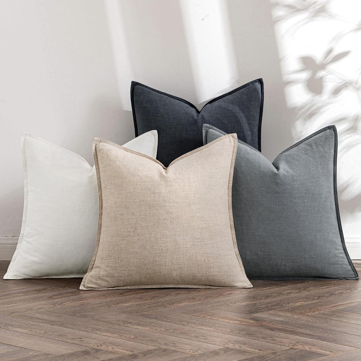 Miulee Neutral Cream/Gray Linen Pillow Covers Pack Of 4 Decorative Nautral Solid Throw Pillow Covers Soft Accent Boho Farmhouse