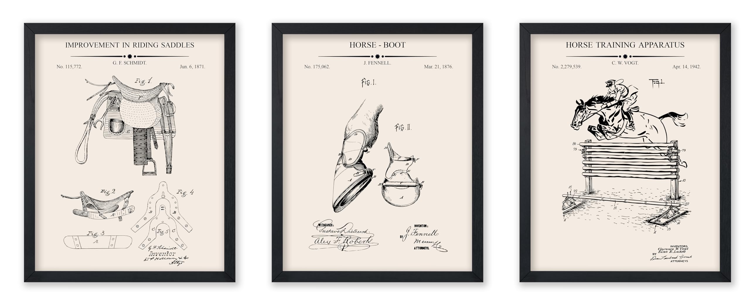 Poster Master 3-Piece Riding Saddles Patent Print - Equestrian Blueprint Poster - Horse Boot Art - Technical Drawing Design - Sp
