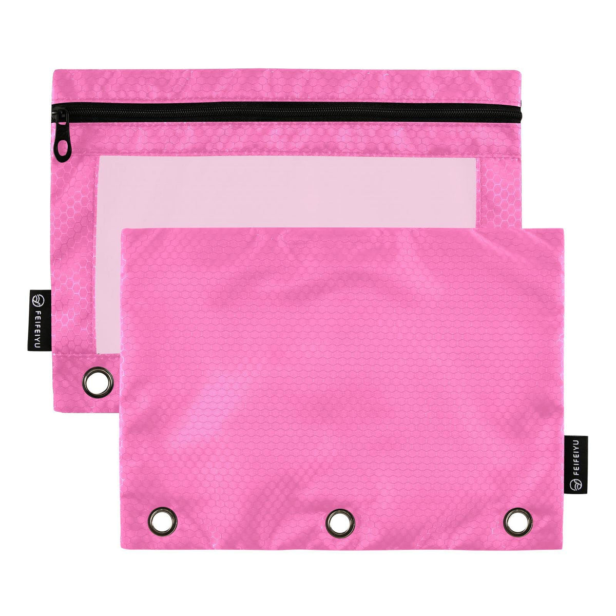 Gredecor Binder Pencil Pouch 3 Ring Hot Pink Zipper Pencil Pouches Case 2 Pack Clear Binder Organizer For School Office