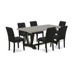 East West Furniture V-Style 7 Piece Modern Dining Set Consist Of A Rectangle Wooden Table With V-Legs And 6 Black Linen Fabric Upholstered Chairs, 40X72 Inch, Multi-Color