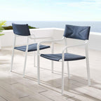 Modway Raleigh 34" Modern Fabric Outdoor Patio Armchair In White/Navy (Set Of 2)