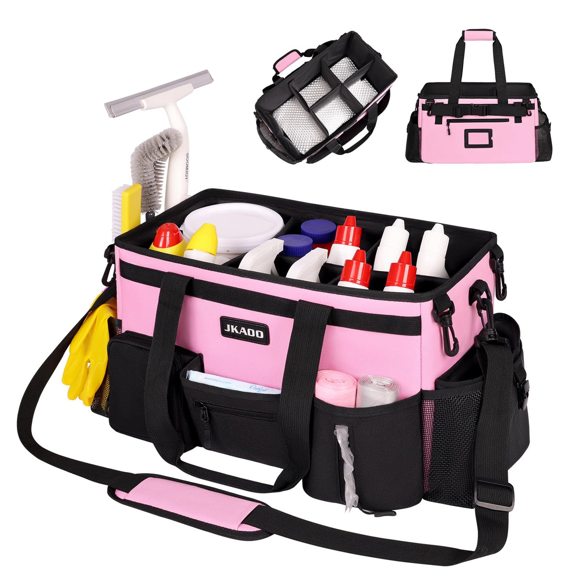 Jkaoo Large Wearable Cleaning Caddy Bags,Cleaning Supplies Storage Bag With Handles And Adjustable Shoulder Strap And Removable