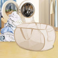 TRENDIVIBE Foldable Laundry Basket Mesh Dirty Clothes Hamper for Dorm Bedroom Underwear 2 Grids Beige