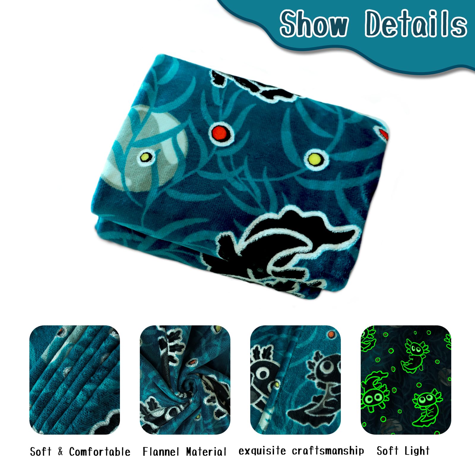 Axolotl Blanket Kids Glow In The Dark Blanket Axolotl Gifts For Teens Girls Boys Cute Animal Salamander Toys Throw Blankets Soft