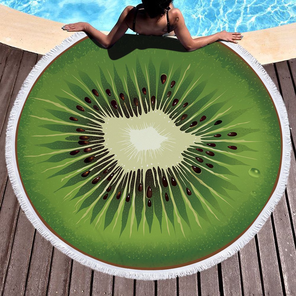 LIGUOGUO Oversize Fruit Round Beach Towel with Tassel Multi-Purpose Yoga Mat Kids Crawl Pads Towel Blanket Microfiber Circle Lar