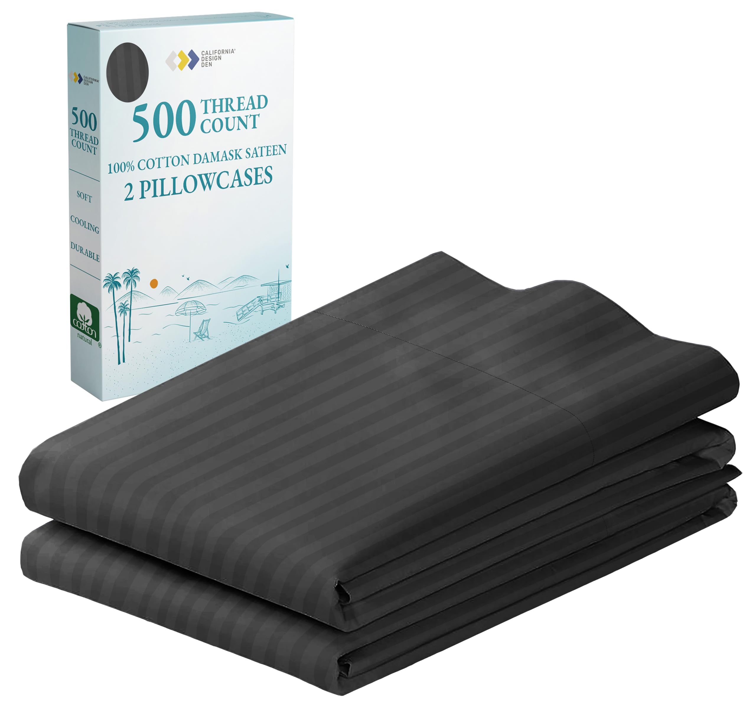 CALIFORNIA DESIGN DEN Soft & Silky 500 Thread Count 100% Cotton is Cool & Smooth, Standard Pillow Cases Set of 2 Fits Standard &