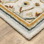 HomeRoots 508109 10 x 13 ft. Ivory Charcoal Gold Clay & Muted Blue Oriental Hand Tufted Handmade Stain Resistant Rectangle Area Rug