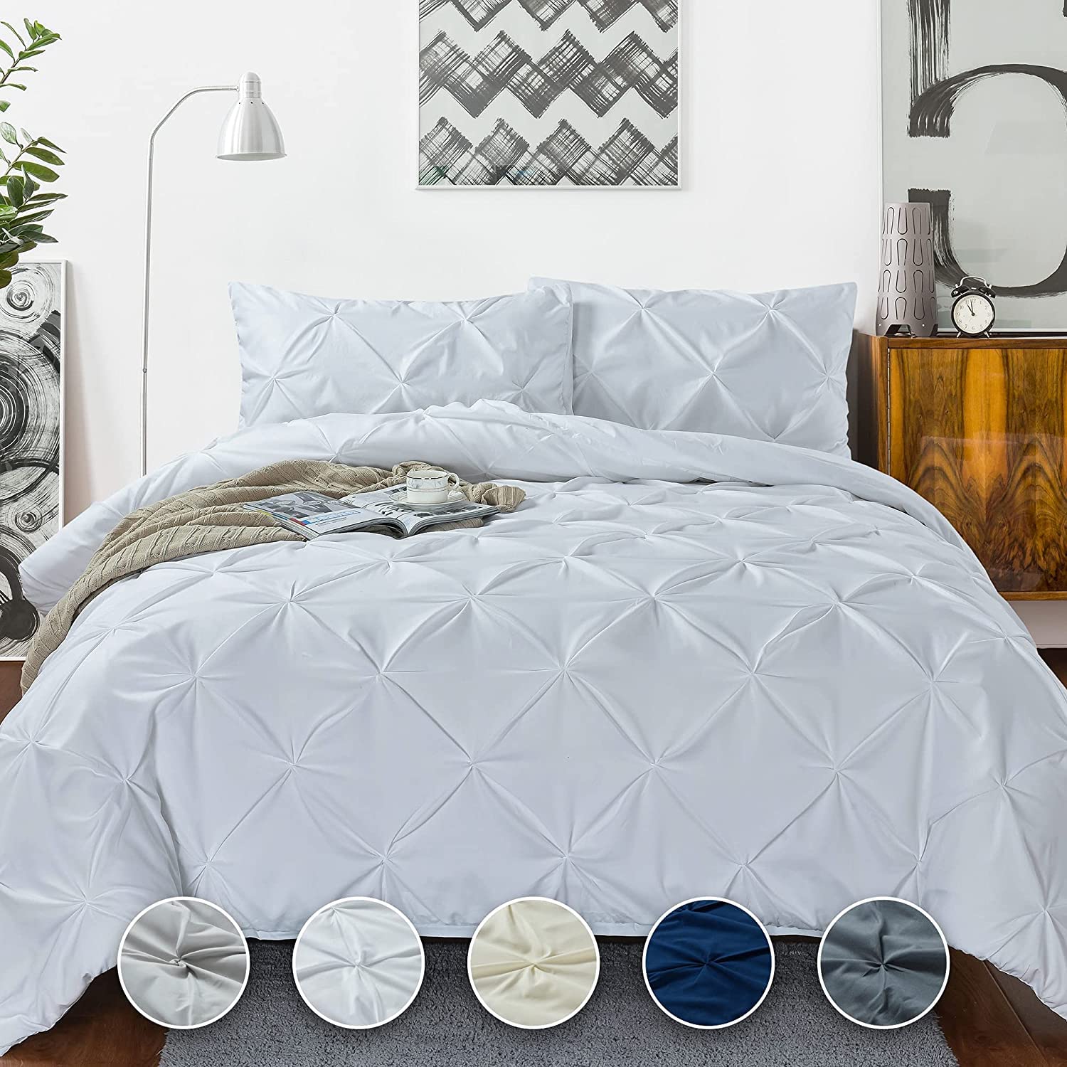 Crown Collection 1000-Tc Ultra Soft Design 100% Egyptian Cotton Pinch Plated Duvet Cover With Zipper Colser & 2Pcs Pillow Case S