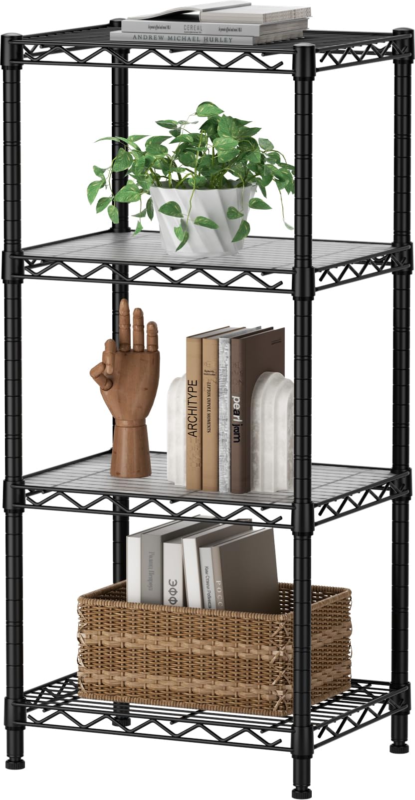 SINGAYE 4 Small Shelves Storage Shelf Wire Shelving Unit Metal Shelf Adjustable Organizers Storage Shelving with Wheels for Bath