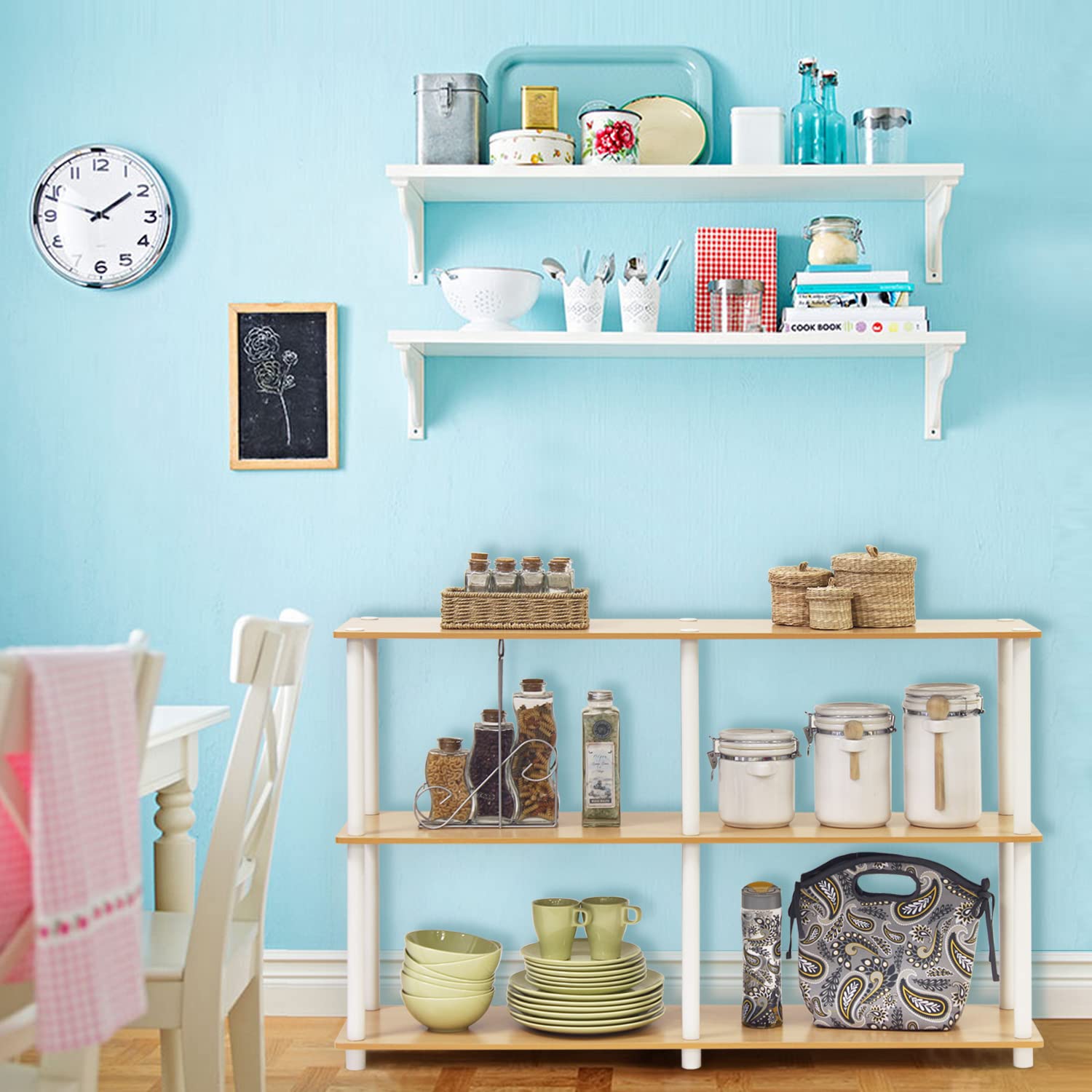 Furinno 99130BE/WH 3-Tier Double Size Storage Display Rack, Beech/White