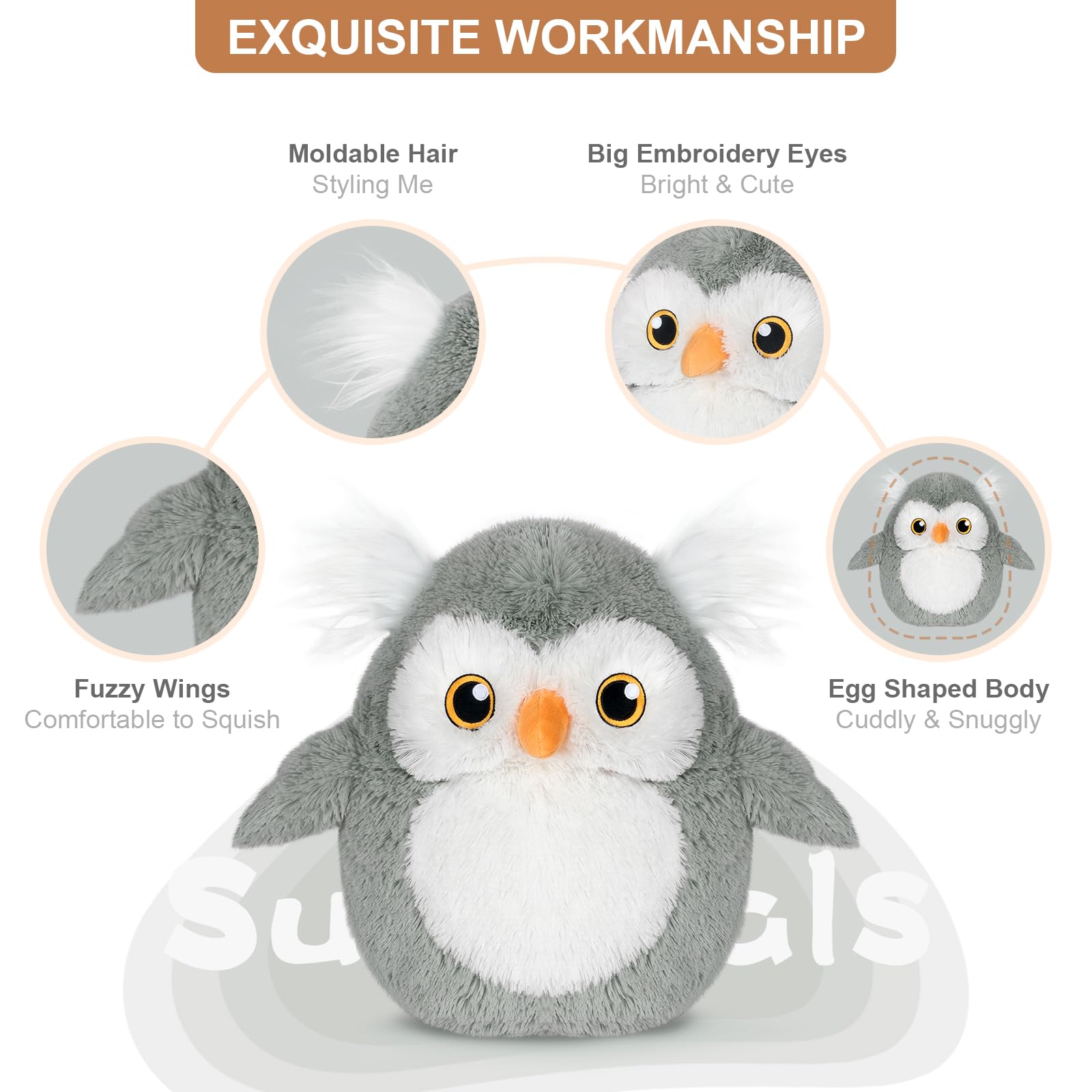 Suzzipals 13 Inch Owl Plush Pillows, Cute Stuffed Animals Plush Toys, Plushies Owl Pillow For Hug, Owl Soft Toys Kawaii Decor Fo