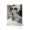 HB Art Design Audrey Hepburn Style Wall Art Pink Lips Canvas Print Lipstick Makeup Iconic Pop Art Glam Fashion Black and White W