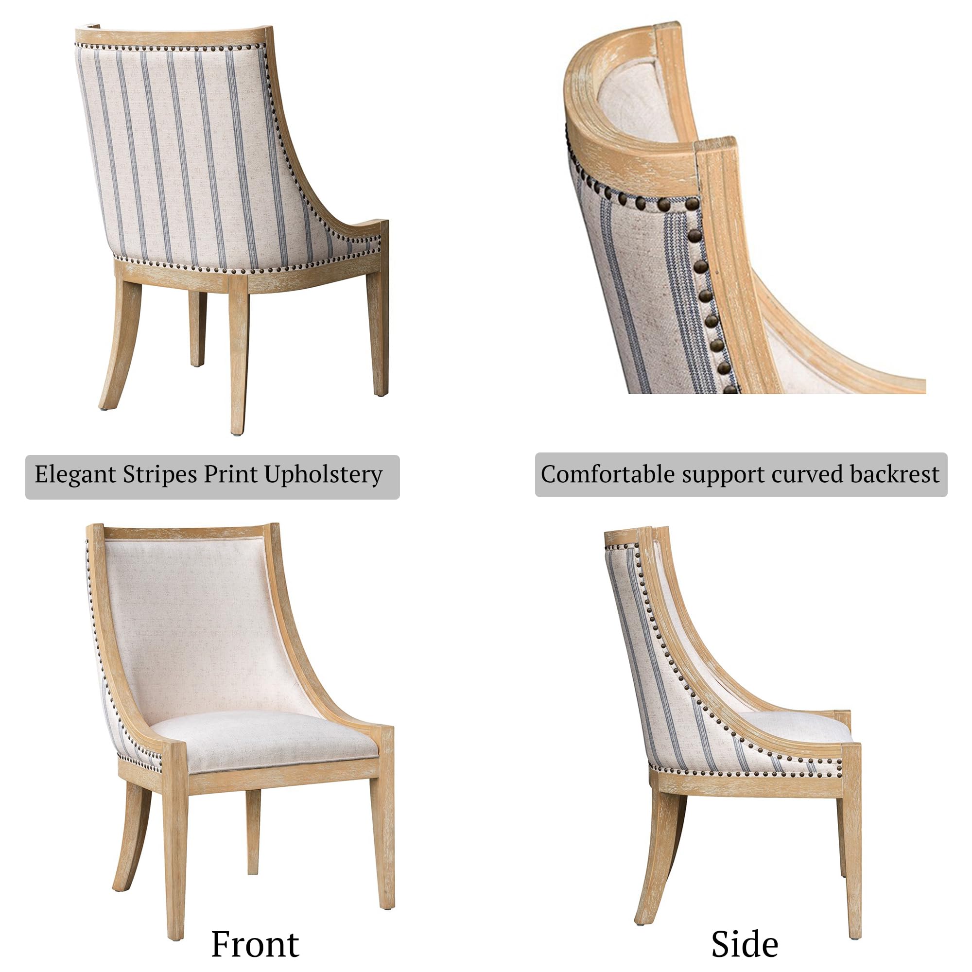 Martha Stewart Farmhouse Dining Room Chair, Recessed Arm Chair For Bedrooms, Nailhead Trim, Solid Wood Legs, Upholstered Reading Accent Chairs For Living Room, Kitchen Décor, Elmherst - Soft Green