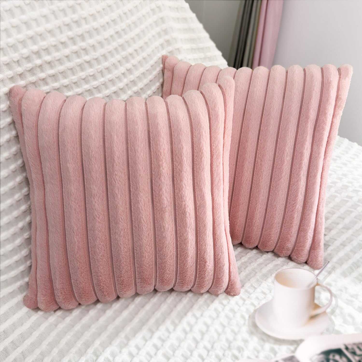 2 Pack 16X16 Pillow Cover Velvet Pillow Covers, Faux Fur Square Throw Pillow Covers For Living Room Decorations Throw Pillow Cas