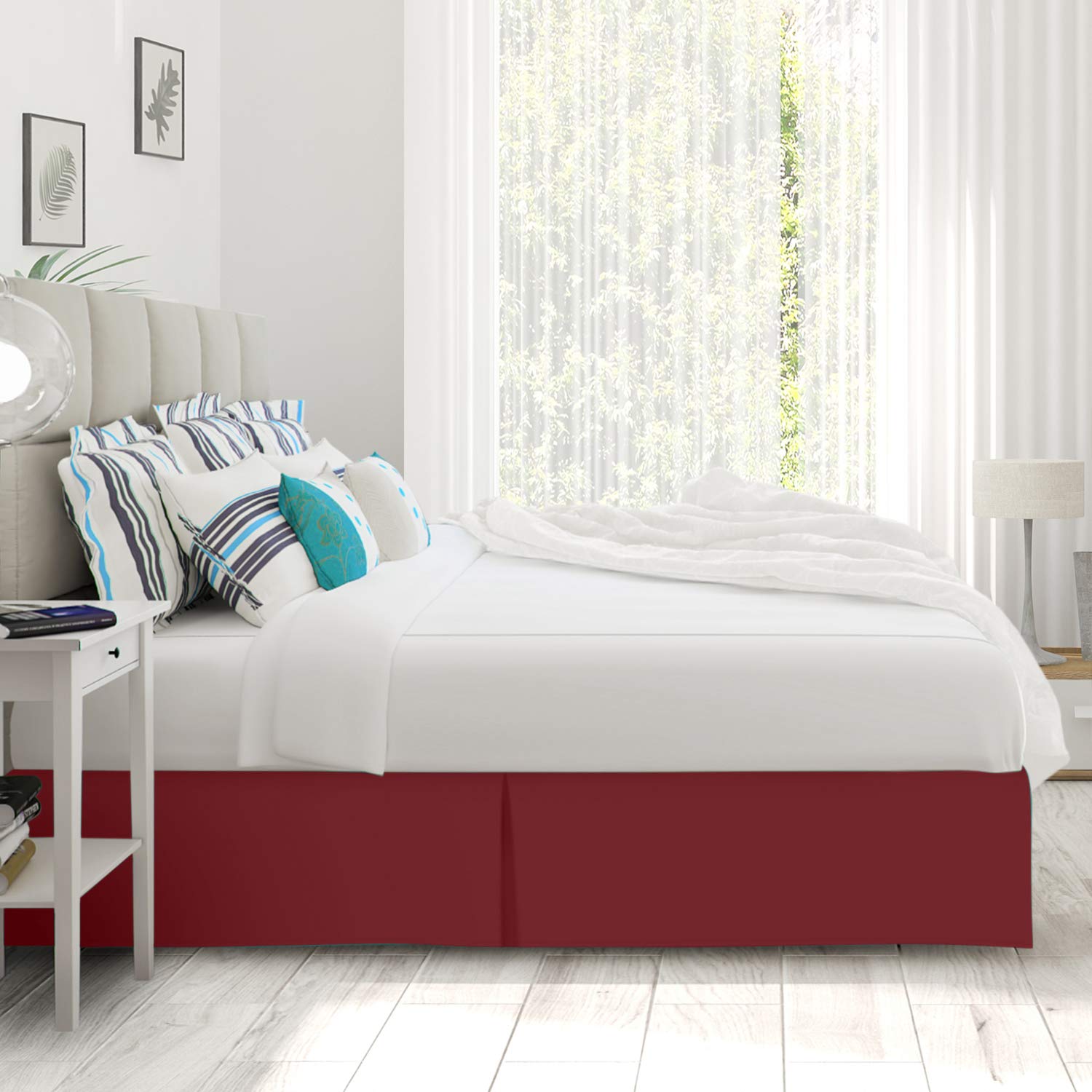 Nestl Red Heaven Bed Skirt Cal King Size - Cal King Bed Skirt 14 Inch Drop - Brushed Microfiber Bed Skirts - Hotel Quality Pleated Bed Skirt - Shrinkage & Fade Resistant