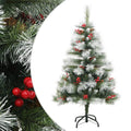 vidaXL Artificial Hinged Christmas Tree with Berries and Cones - Reusable Holiday Decor with Stand - 47.2", Green and White