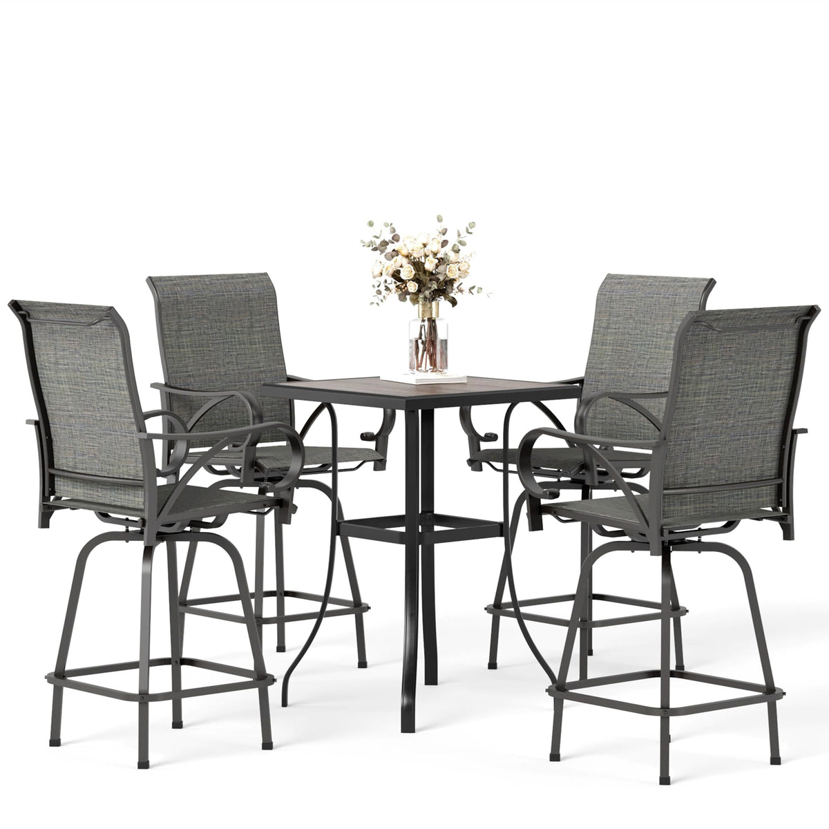 Mfstudio 5 Piece Outdoor High Top Bar Set, Bar Height Table And Chairs For Patio, Waterproof Bar Height Bistro Set For 4,Grey