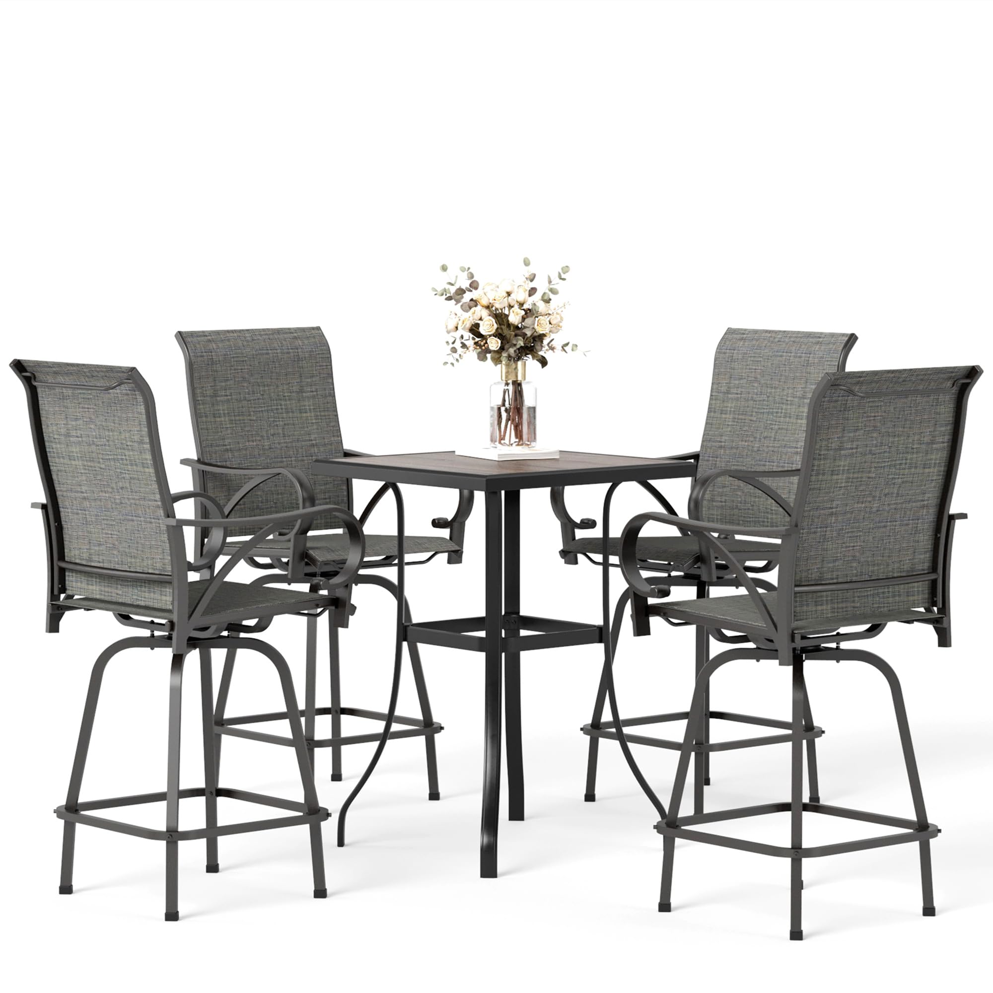 Mfstudio 5 Piece Outdoor High Top Bar Set, Bar Height Table And Chairs For Patio, Waterproof Bar Height Bistro Set For 4,Grey