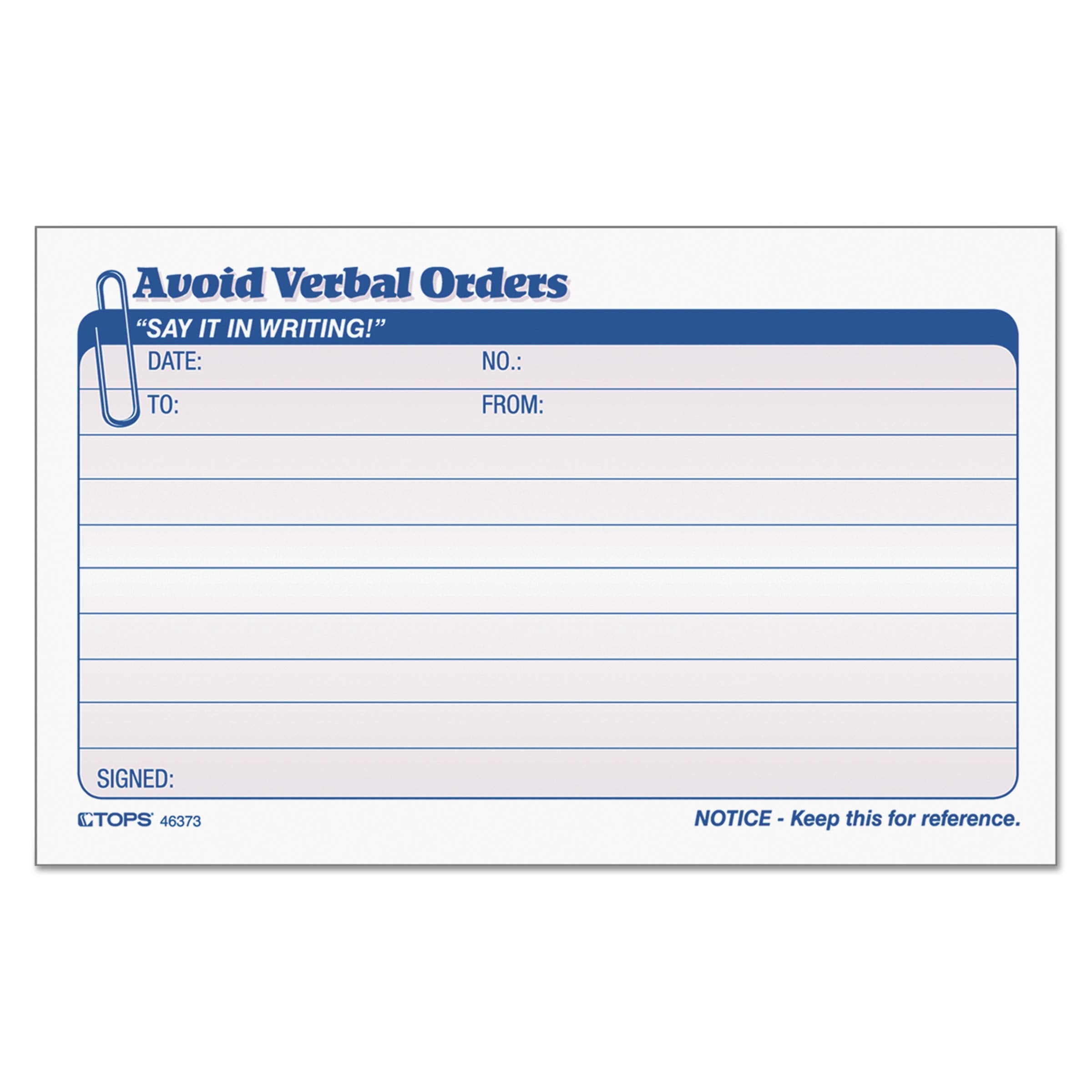 Top46373 - Tops Avoid Verbal Orders Manifold Book