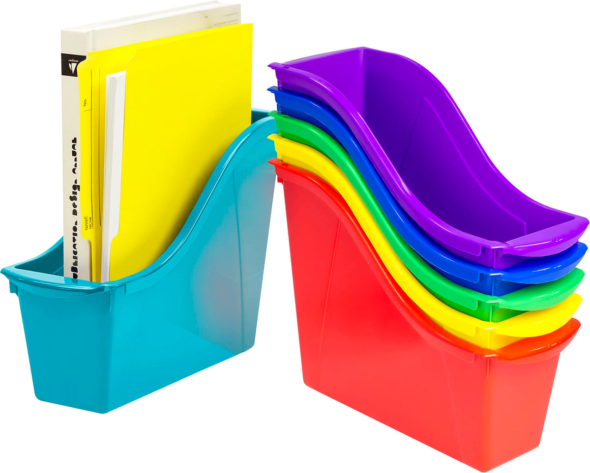 Storex Small Book Bin - Interlocking Plastic Organizer for Home, Office and Classroom, Assorted STEM, 6-Pack (70113A06C)
