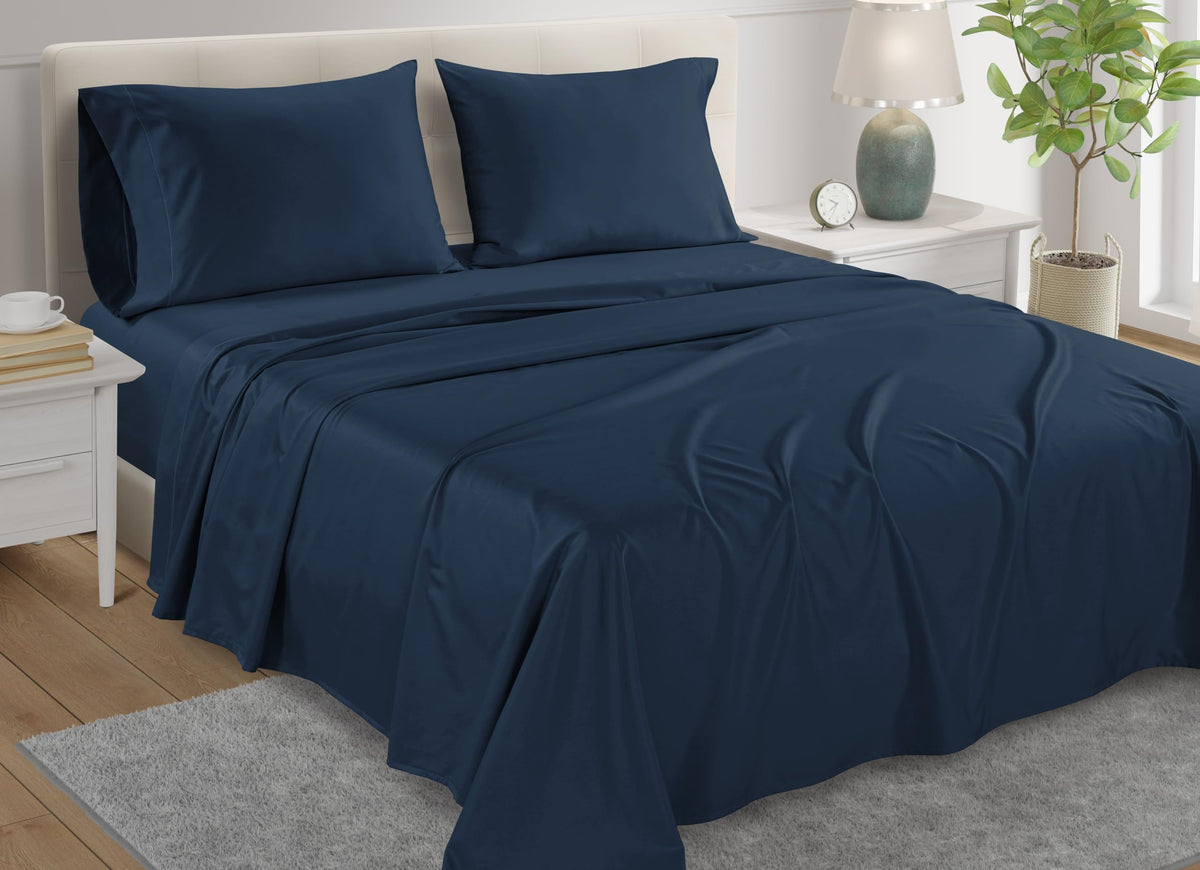 King Size Sheets, Dark Denim King Sheets - Premium 800 Thread Count 100% Egyptian Cotton Sheets For King Size Bed, Bedding Colle