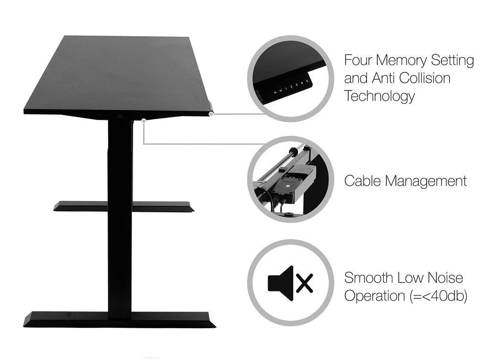 TechOrbits Electric Standing Desk Frame 47 x 24 Inch Tabletop - Motorized Workstation Two Leg Stand Up Desk with Memory Settings and Telescopic Sit Stand Height Adjustment (Black Frame/Black Top)