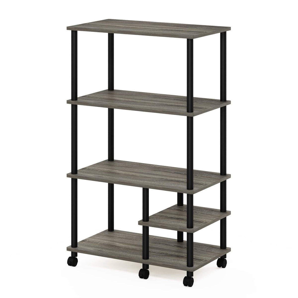 Furinno Turn-N-Tube 4-Tier Toolless Kitchen Storage Shelf Cart, French Oak Grey/Black