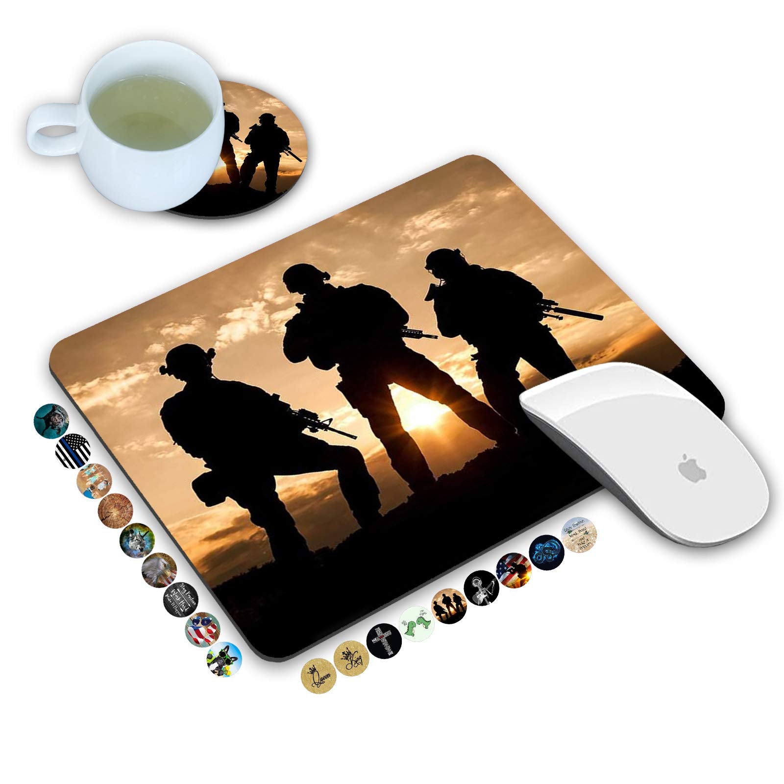 Loworo Mouse Pad And Coasters Set, American Army Troops Military Mouse Pad, Non-Slip Rubber Base Rectangle Mouse Pads For Laptop