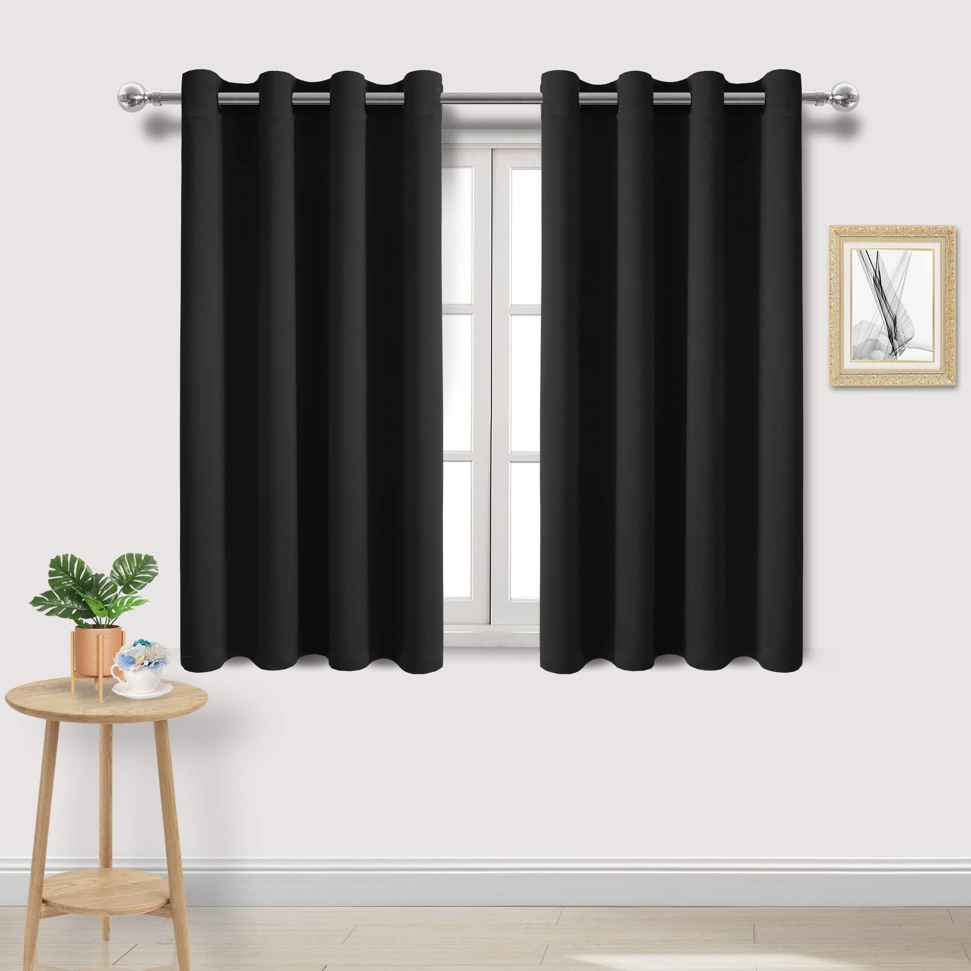 Dwcn Black Room Darkening Blackout Curtains - Thermal Insulated Privacy Energy Saving Window Curtain Drapes 52 X 54 Inch Length,