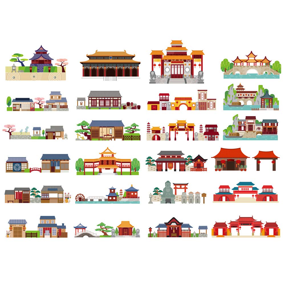 Seasonstorm Kawaii Retro Chinese Building Aesthetic Diary Travel Journal Paper Stickers Scrapbooking Stationery