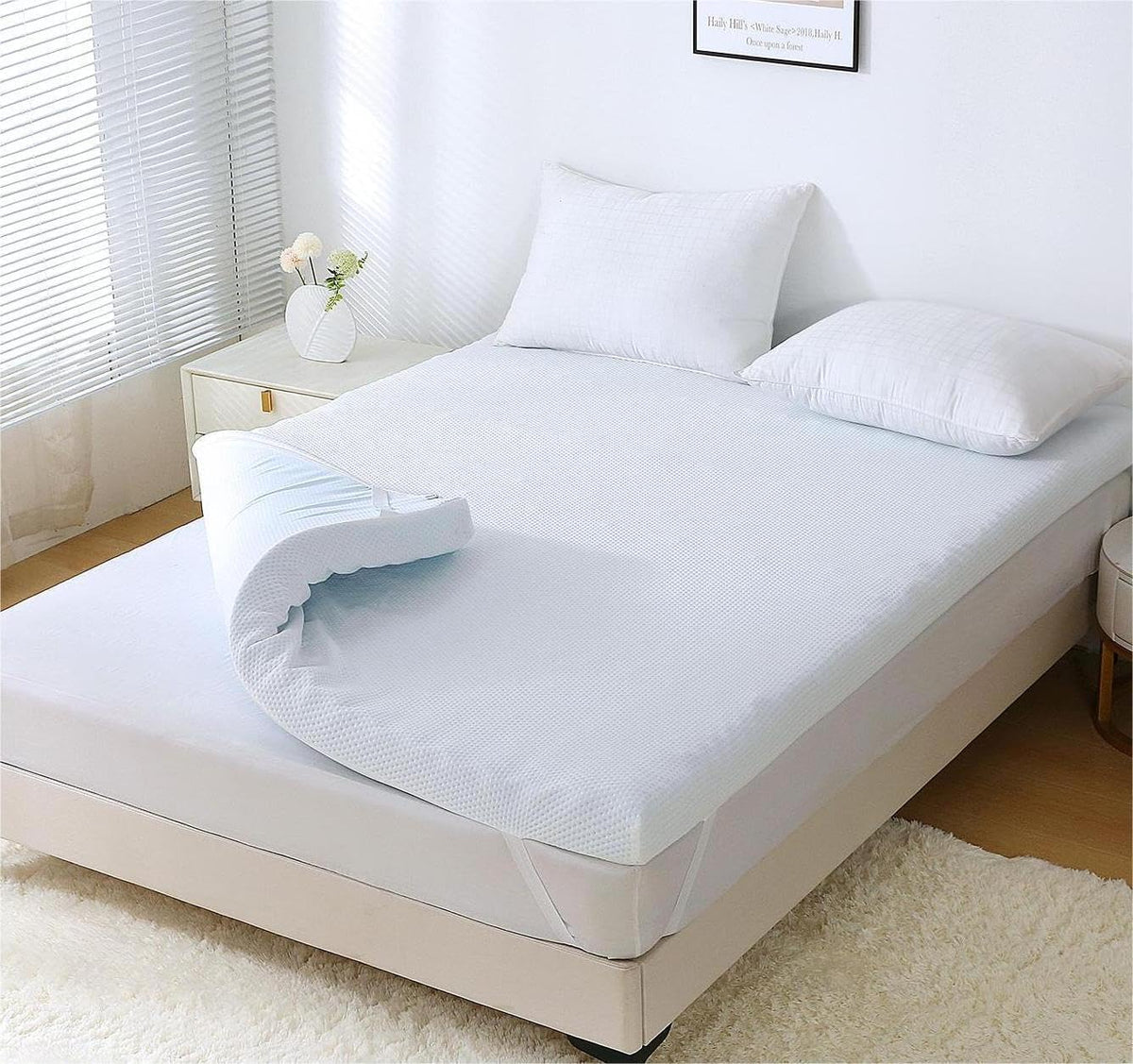3.9 Inch 7-Zone Queen Mattress Topper, Egg Crate Foam Mattress Topper Queen Size For Back Pain, Lavender Cooling Gel Infused Mat