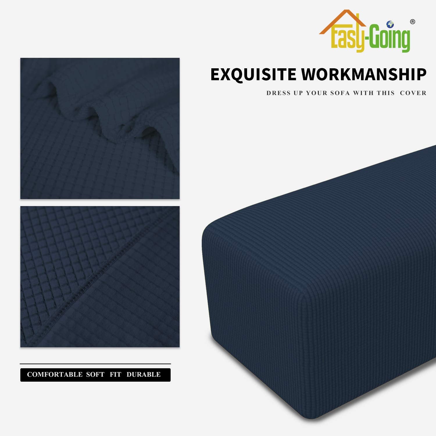 Easy-Going Stretch Ottoman Cover Folding Storage Stool Furniture Protector Soft Rectangle Slipcover With Elastic Bottom(Ottoman X-Large,Dark Blue)