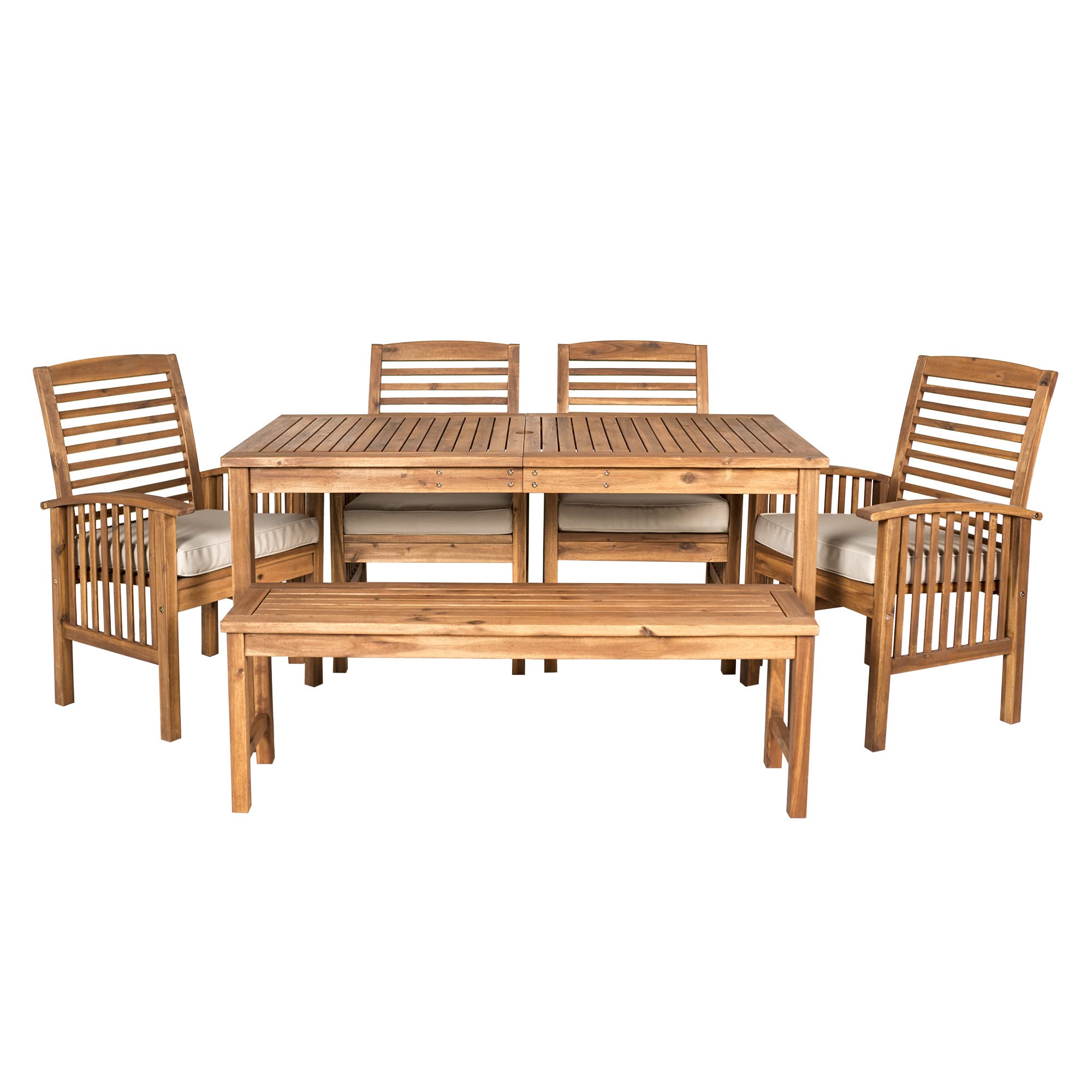 Walker Edison Rendezvous Modern 6 Piece Solid Acacia Wood Outdoor Dining Set, Set Of 6, Brown