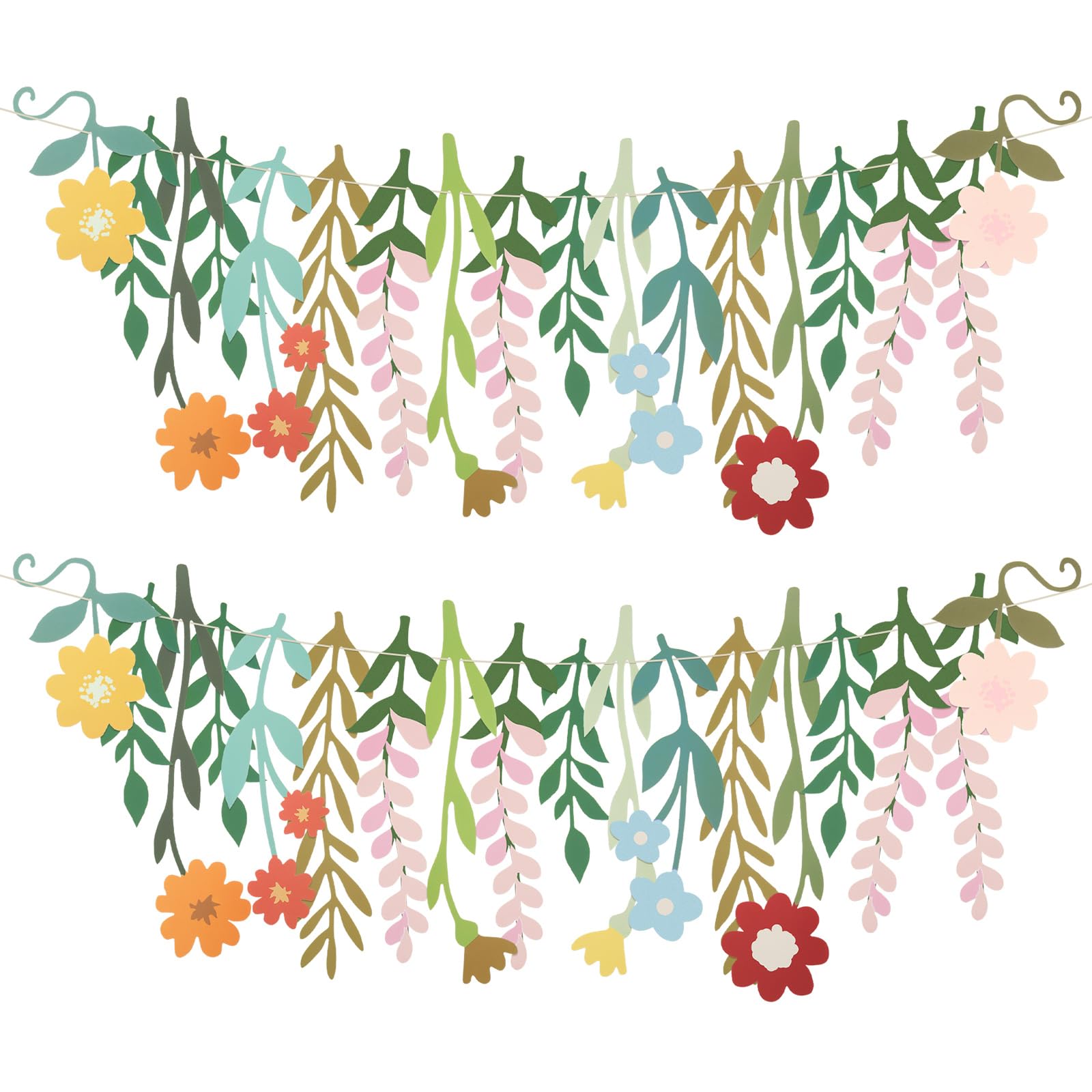 Yeaqee 2 Pcs Flower Banner Garland Double-Sided Colorful Waterproof Flower Birthday Party Decoration Paper Backdrop for Birthday