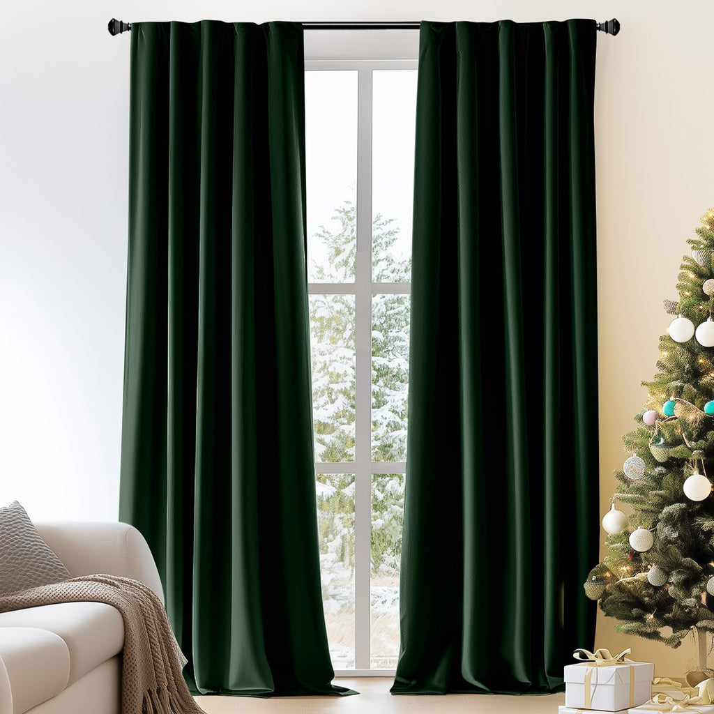 Lazzzy Green Velvet Curtain Thermal Insulated Curtains 63 Inch Long Drapes For Bedroom Living Room Darkening Window Treatments Rod Pocket, Set Of 2, Moss Green