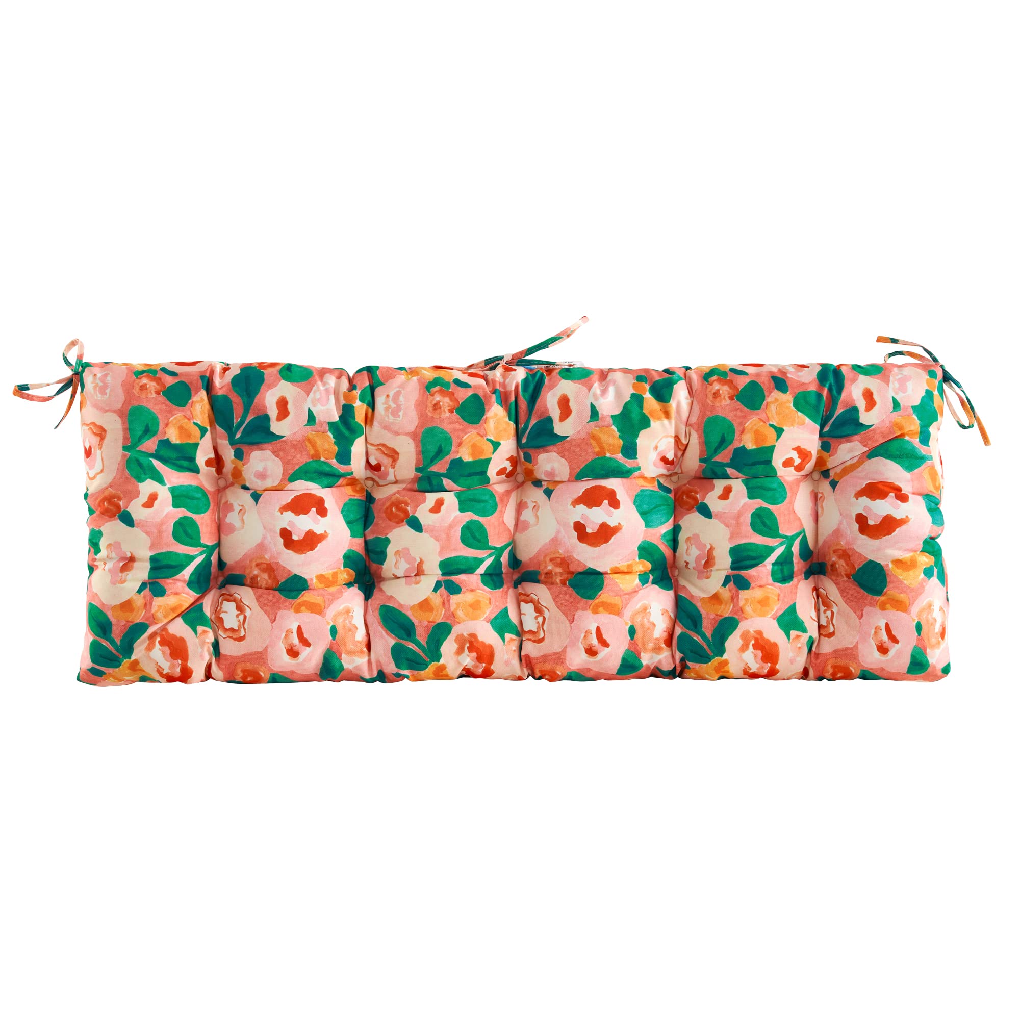 Artplan Patio Bench Tufted Cushion With Tie,Outdoor Loveseat Cushion For Gliders,48X18 Inches,Floral,Pink