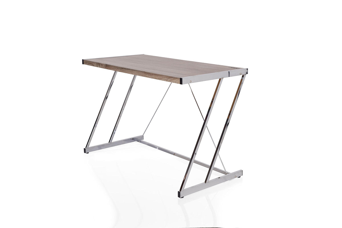 Acme Finis Writing Desk with USB Dock in Weathered Oak and Chrome