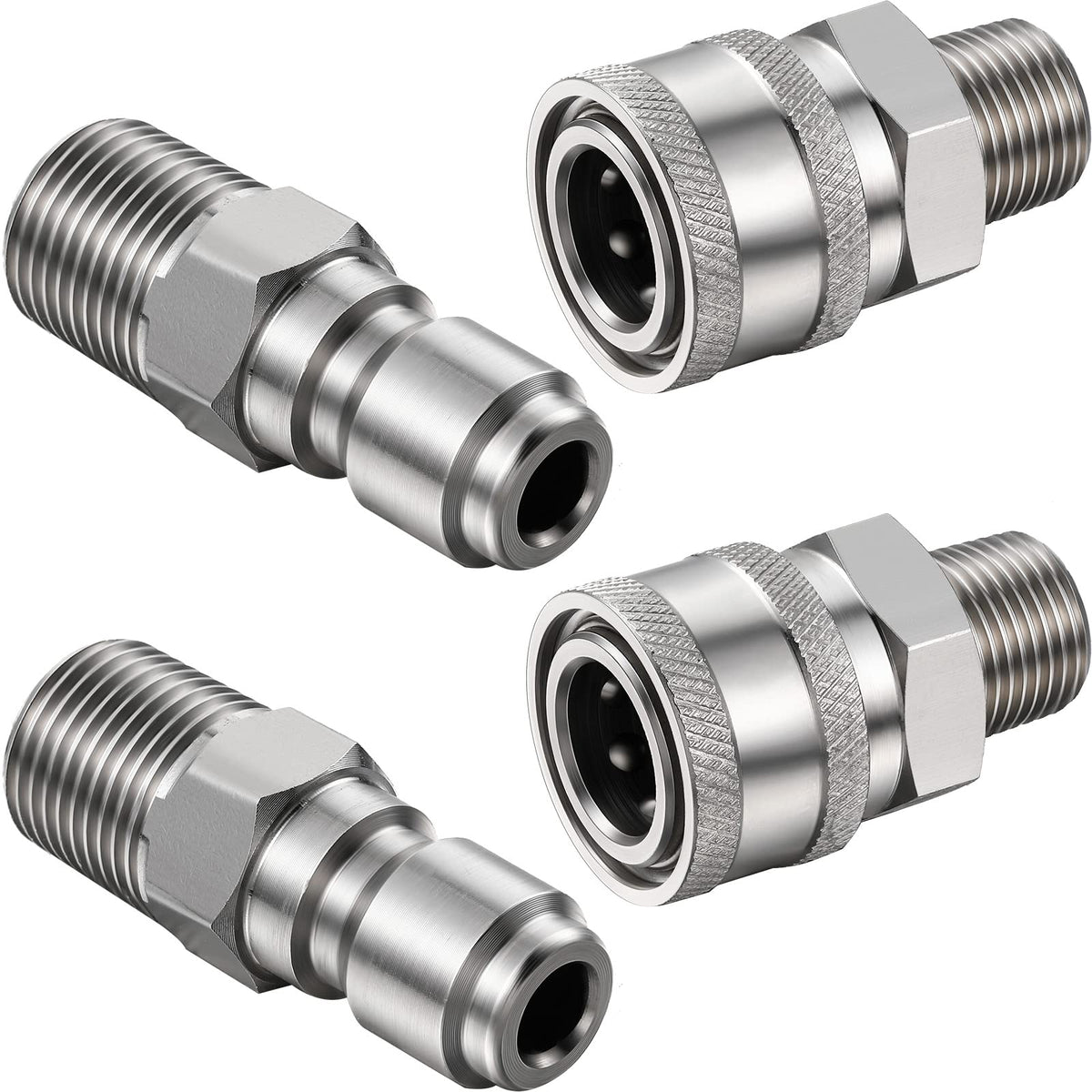 Hotop 2 Sets Npt 3/8 Inch Stainless Steel Male And Female Quick Connector Kit Pressure Washer Adapters (External Thread)