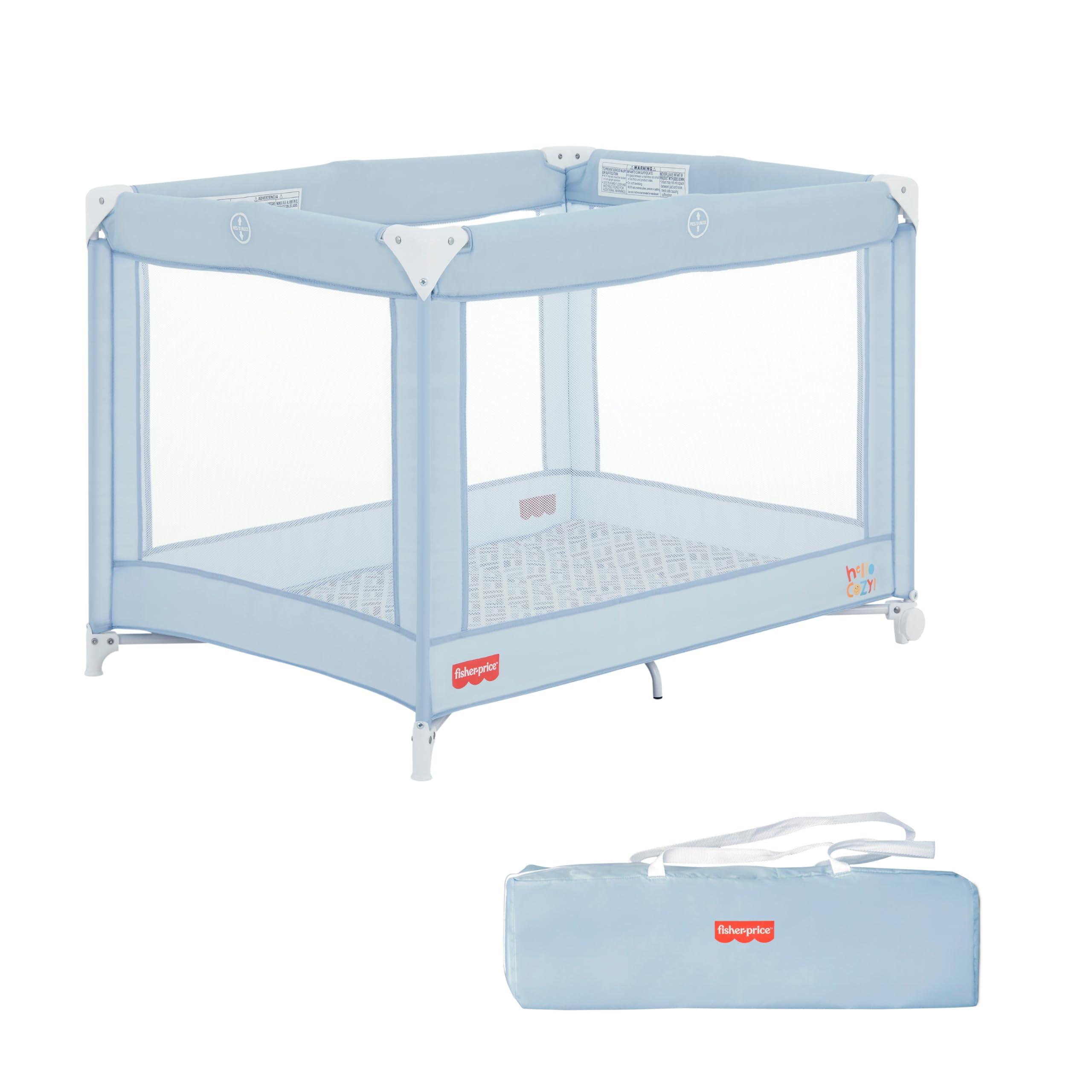Fisher-Price Play All Day Baby Playard in Moon Mist, No Tool Assembly, Easy One-Hand Fold Playard, Breathable Mesh Sides, Carry 