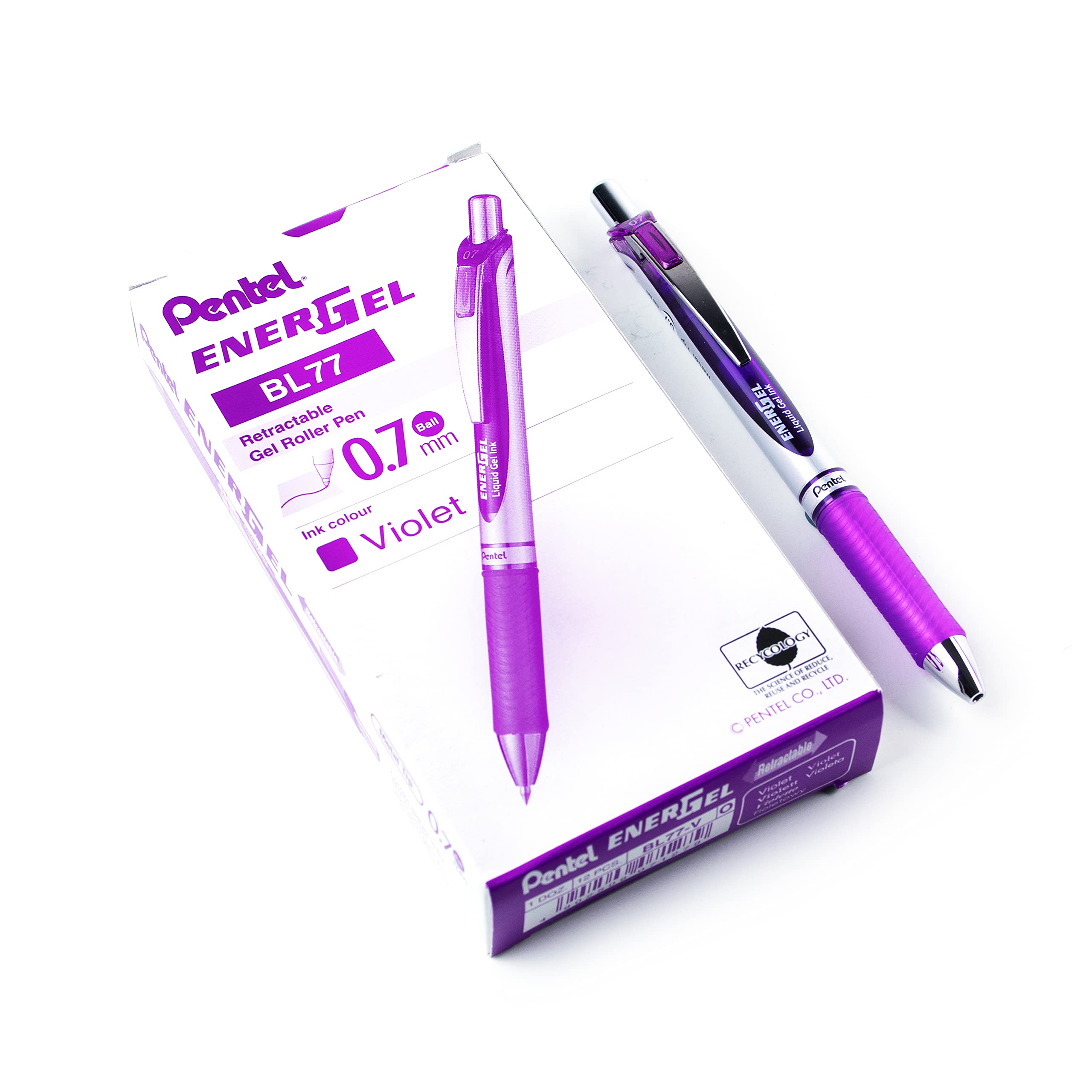 Pentel Energel Xm Bl77 - Retractable Liquid Gel Ink Pen - 0.7Mm - 54% Recycled - Purple - Box Of 12