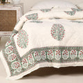 Peepul Tree Single Bed Cotton Malmal Quilt/Dohar | Hand Block Jaipuri Razai | Beautiful Floral Soft, Breathable & Reversible Ac 