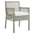 Modway Aura Wicker Rattan Outdoor Patio Dining Arm Chair with Cushion in Gray White