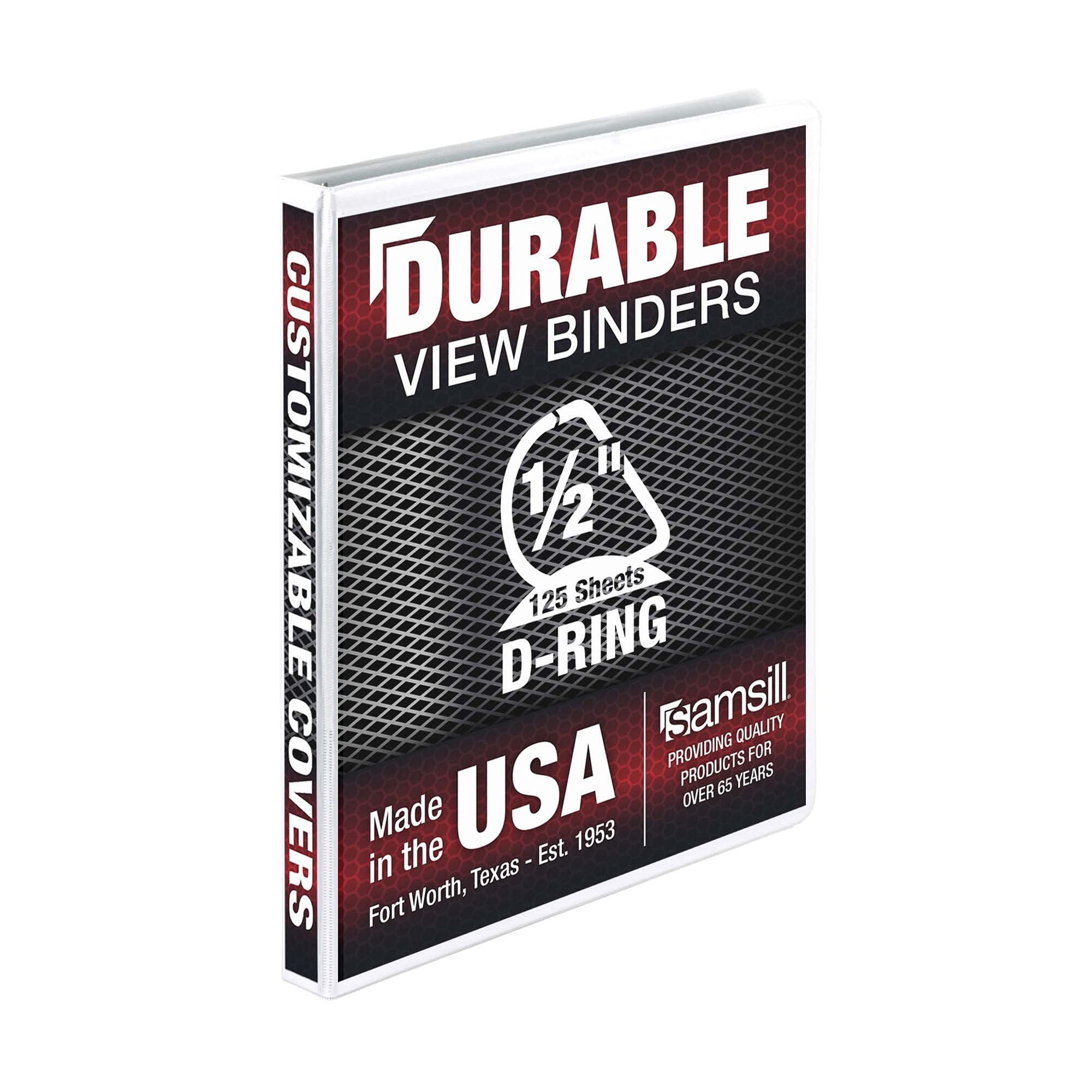 Samsill Durable 0.5 Inch . , Made In The Usa, D Ring . , Customizable Clear View . , White, Holds 125 Pages