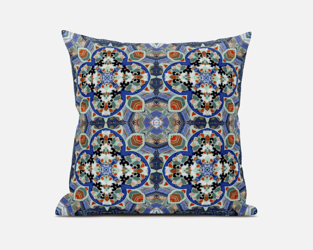 HomeRoots Blue Orange Cloverleaf Boho Suede Throw Pillow