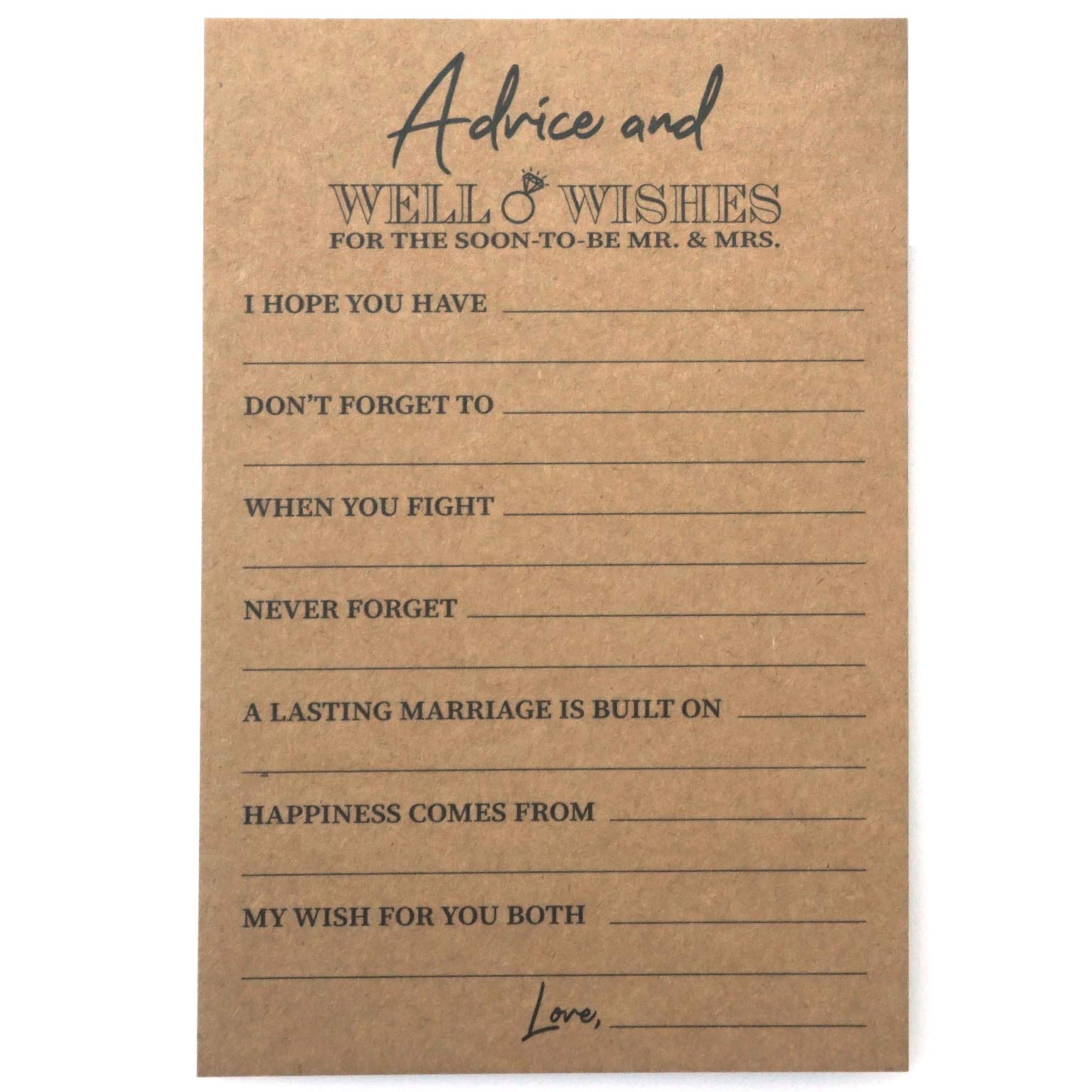 RXBC2011 Kraft Rustic Wedding advice and well wishes cards for the soon to be Mr and Mrs Bride and Groom Newlyweds Bridal Shower